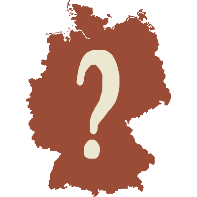 Händlerübersicht Karte Deutschlandkarte in Braun mit einem großen beigefarbenen Fragezeichen darauf
